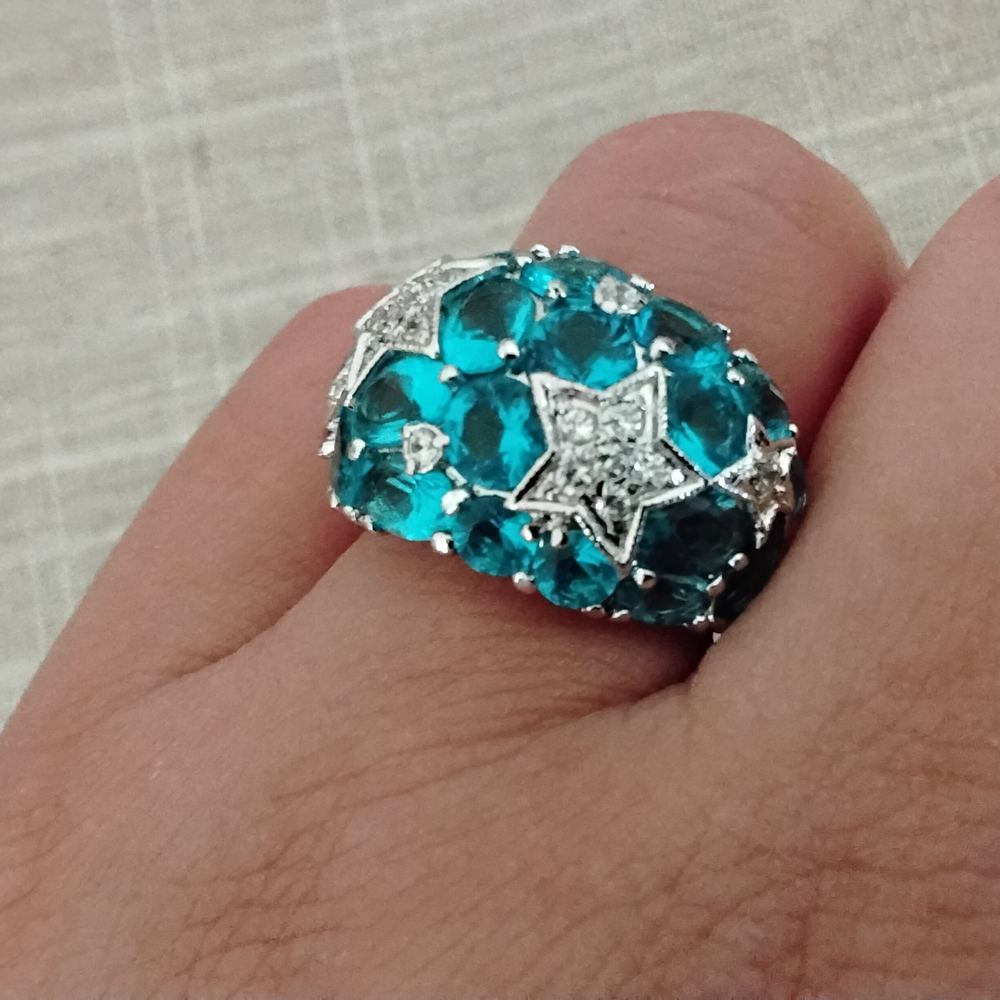 Elegant Sterling Silver .925 Blue Topaz And CC's Size 7